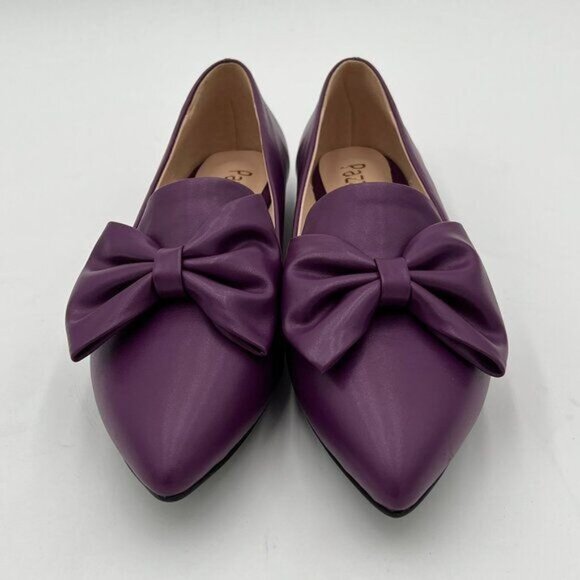 Pazzion Purple Cozy Pointed Toe Ballet Flats Bows Slip On Solid Color Pumps - Picture 3 of 6